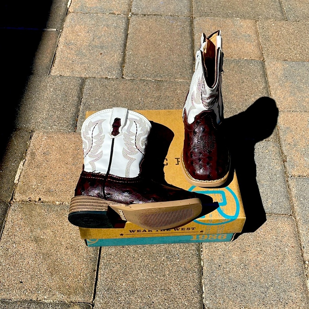 Roper Cowboy Boots Toddler Faux Ostrich Brown Sz 6